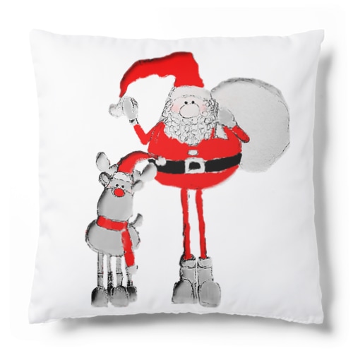 Santa＆Rudolph(モノトーン×赤) Cushion