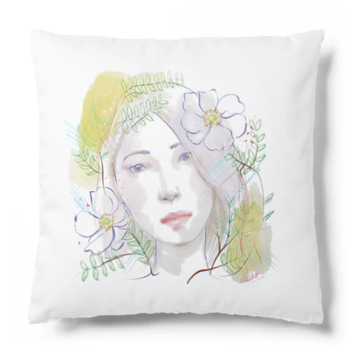 お花と水彩の子 Cushion