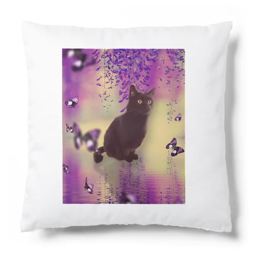 黒猫と藤の花 Cushion