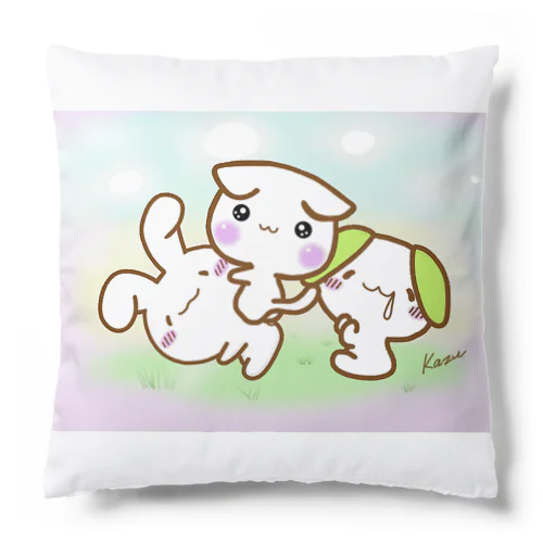 お外で3匹けあうさ Cushion