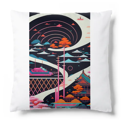 レトロでエモい"lofiアート"【浮世絵サイバーパンクシティ】 Cushion