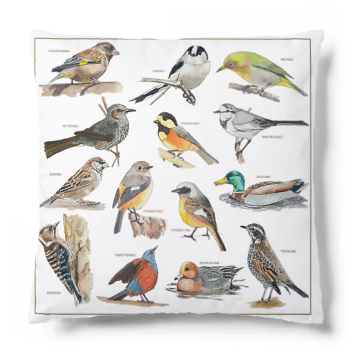 野鳥集合イラストB Cushion