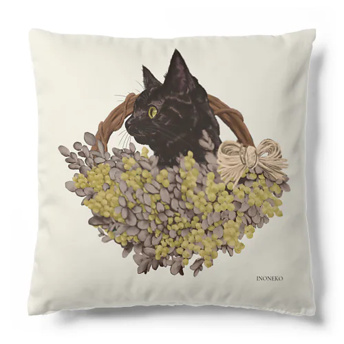 ミモザと黒猫　クッション　アイボリー Cushion