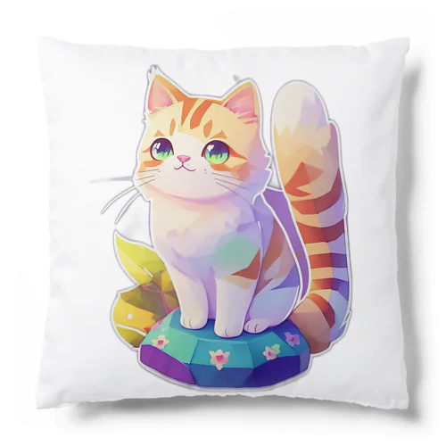 上目遣いで見上げるrainbow cute cat Cushion