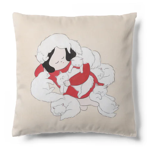 ふわふわ白猫と女の子 Cushion