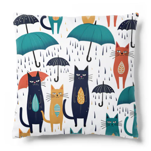 Rain, umbrella and cat Cushion