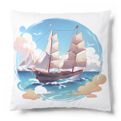 晴天の大海原と帆船 Cushion