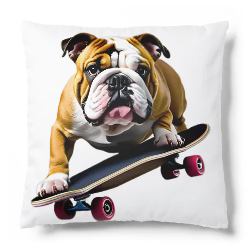 English bulldog riding a skateboard クッション