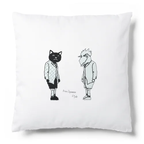 B_Lack_Cat&Mr.CHICKENHEART Cushion