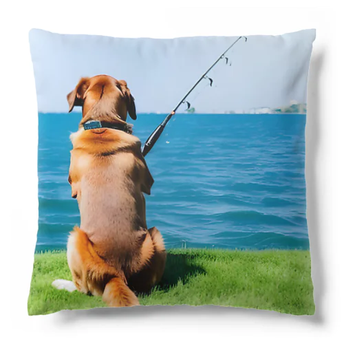 the dog is fishing fish Cushion