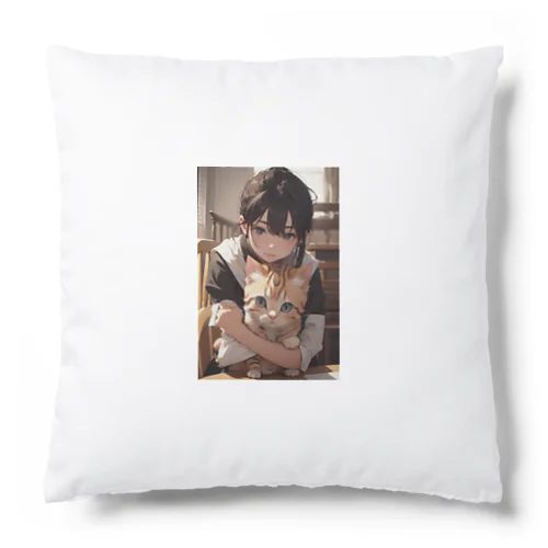 マンチカンを抱く美少女 Cushion