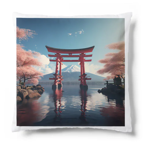 神社 富士山と鳥居 Cushion