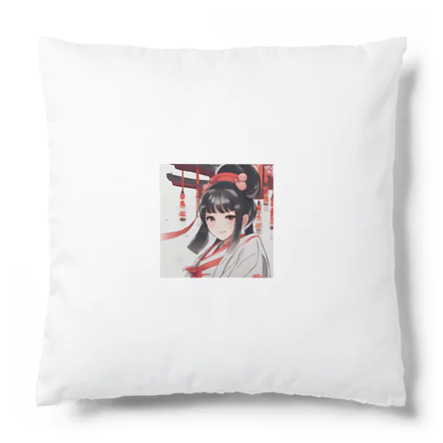 巫女服を着た綺麗なポニーテール女性のグッズ Cushion