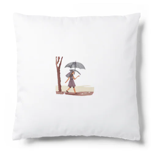 雨降り散歩 イラスト Cushion