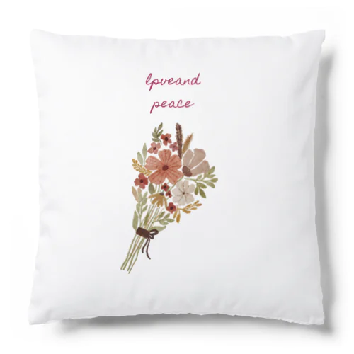 花束柄loveandpeace Cushion