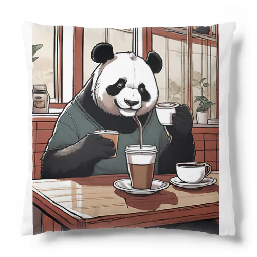 喫茶店でコーヒーを飲むパンダ Cushion