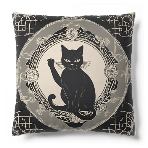 黒猫　招き猫2 Cushion