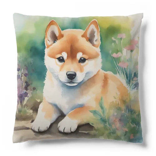 水彩子犬　柴犬 Cushion