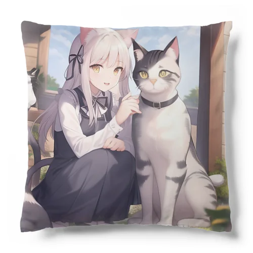 猫と猫耳少女 Cushion