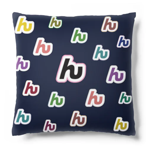 んぱんぱ　「ん」クッション 紺色 (片面ロゴ全入り/片面一文字) Cushion