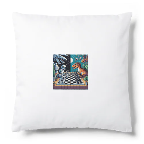 ロボットと恐竜のチェスゲームのドット絵D Cushion