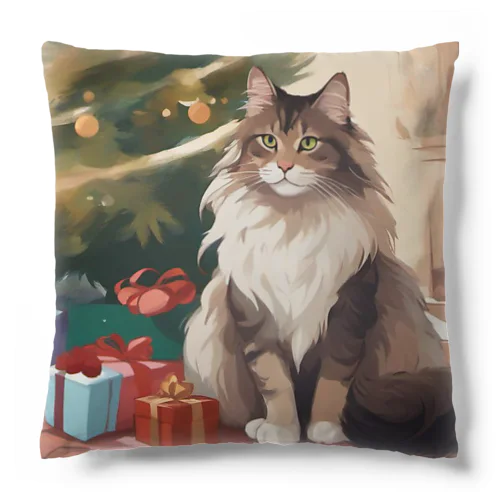 ネコ　クリスマスプレゼント　クリスマスツリー　 Cushion