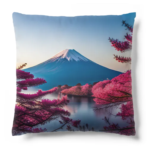 富士山と紅葉、そして湖のグッズ Cushion