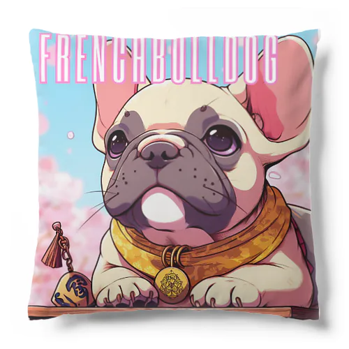 桜舞うFrench　bulldog Cushion