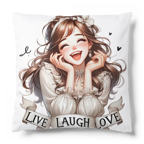 Live, Laugh, Love」幸せに満ちた女性 クッション