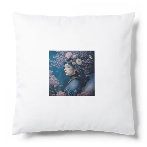 「夜桜の幻想：桜の精霊」 - "Night Sakura Fantasia: Spirit of the Cherry Blossom" Cushion