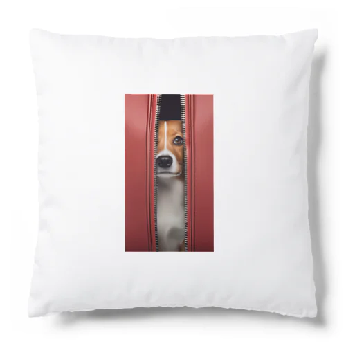 ジッパーから覗く犬 Cushion