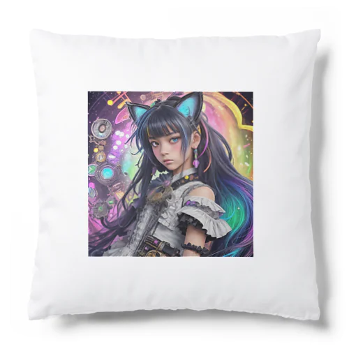 時間の守護者、猫耳の魔女の神秘的なダンス Cushion