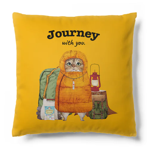 Journey with you キャンパーのネコ Cushion