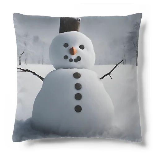 雪に佇む雪だるま Cushion