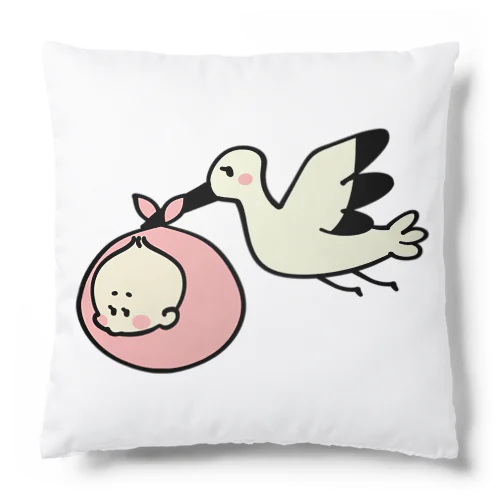 ベビーを運ぶコウノトリのイラスト Cushion