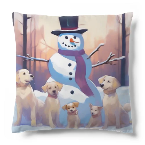 犬の家族と雪だるま Cushion