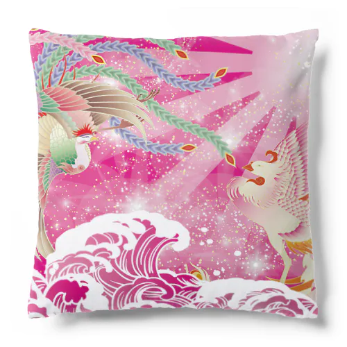 ピンク鳳凰　波　和柄 Cushion