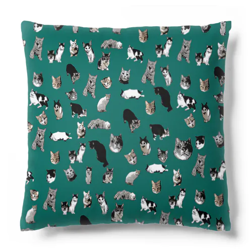 I LOVE CAT's　(Green) 猫だらけ！最高にキュートな猫パラダイス！ Cushion