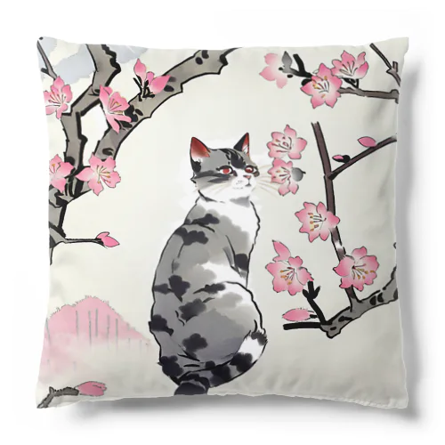 春の花と猫 Cushion