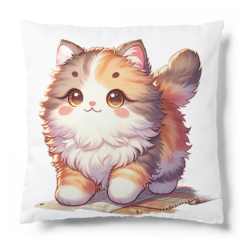 朝日に照らされたもふもふの小さな探検家 Cushion