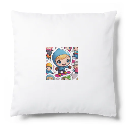 スノーボードとキャラクターたちのイラストグッズ Cushion