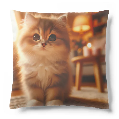 "居心地の良いリビングの中の遊び心ある猫" - A cozy living room scene featuring a playful cat. クッション