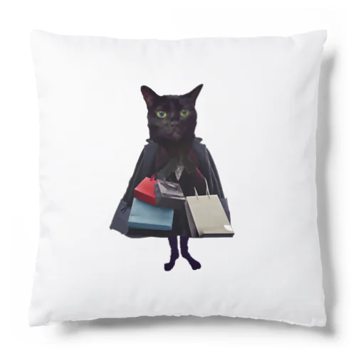 買い物をする黒猫BIBI Cushion