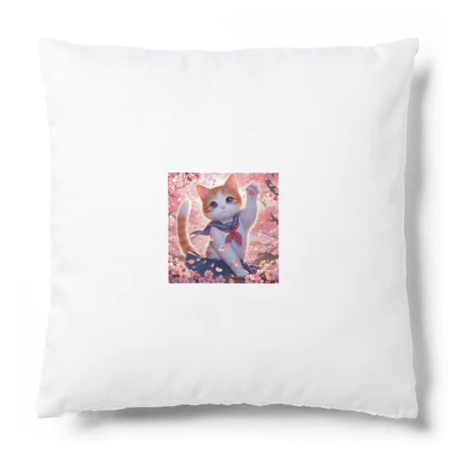 桜咲く華の学生猫 hana Cushion