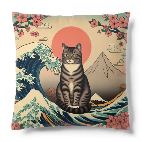 浮世絵波富士猫 Cushion