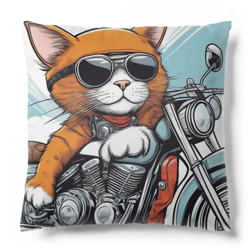 サングラスをかけて、バイクを楽しんでいる猫 Cushion