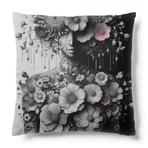 花と女性 Cushion