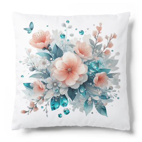 桃の花×エメラルド Cushion