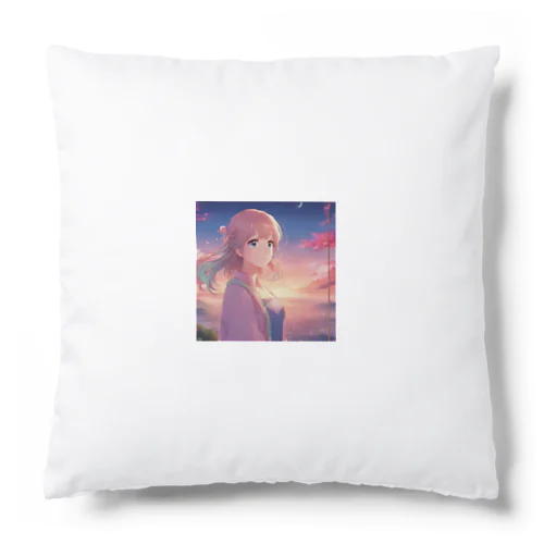 風になびく髪を持つ可憐な女の子 Cushion