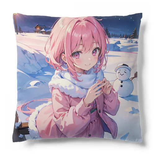 ピンク髪っ娘は雪だるま作りにご満悦!⛄ Cushion